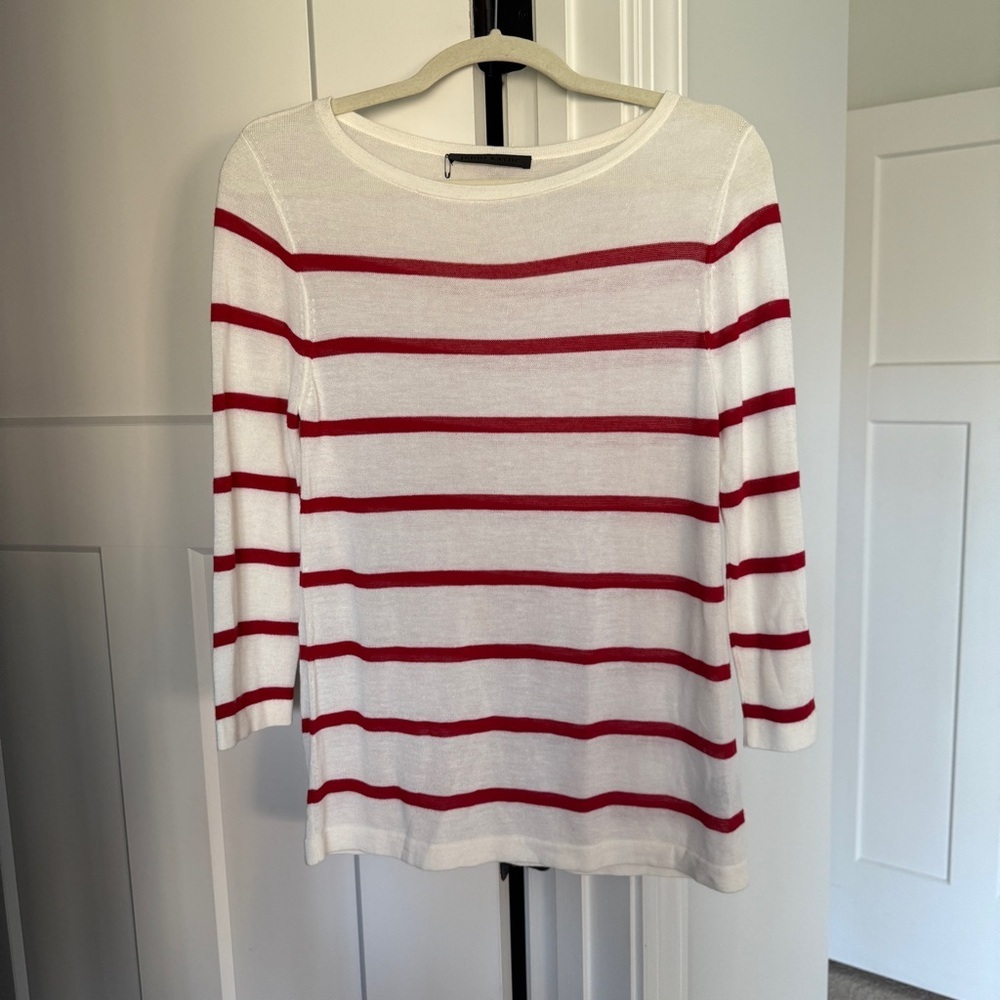 NWOT Jenni Kayne White Red Striped Top Cashmere Pullover